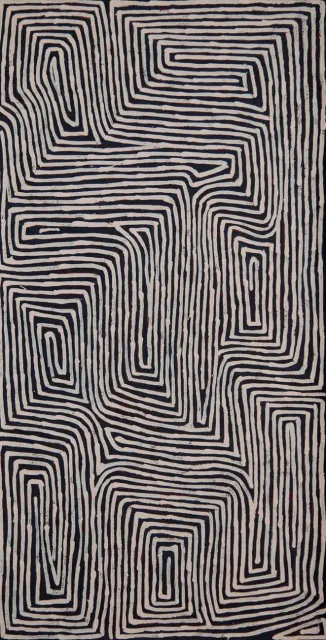 Australian Indigenous (Aboriginal and Torres Strait Islander) artwork by GEORGE TJUNGURRAYI of Papunya Tula Artists. The title is Tjulurulnga. [GT1111047] (Acrylic on Belgian Linen)