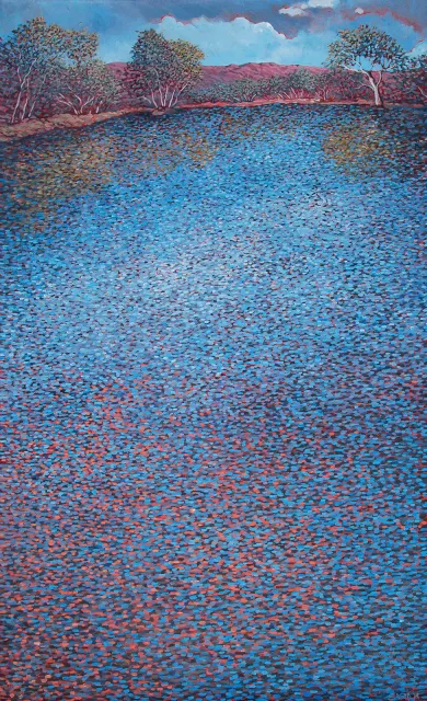 Australian Indigenous (Aboriginal and Torres Strait Islander) artwork by SARAH BROWN of Miscellaneous Artists. The title is Todd River. [SB201610014] (Acrylic on Belgian Linen)