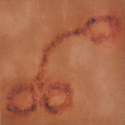 Australian Indigenous (Aboriginal and Torres Strait Islander) artwork by LINDSAY HARRIS of Miscellaneous Artists. The title is Tracks to Kockerbin Rock 1. [14 - Tracks to Kockerbin Rock 1] (Pigment, Resin and Clay on Hemp)