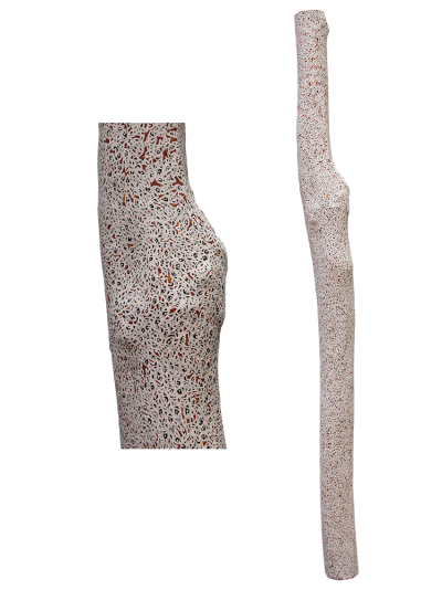 Australian Indigenous (Aboriginal and Torres Strait Islander) artwork by WUKUN WANAMBI of Buku-Larrnggay Mulka (Yirrkala). The title is Trial Bay. [4873T] (Earth Pigments on Hollow Log - Larrakitj)