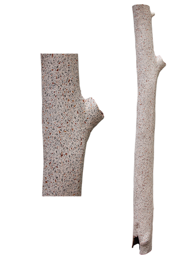 Australian Indigenous (Aboriginal and Torres Strait Islander) artwork by WUKUN WANAMBI of Buku-Larrnggay Mulka (Yirrkala). The title is Trial Bay. [4869B] (Earth Pigments on Hollow Log - Larrakitj)