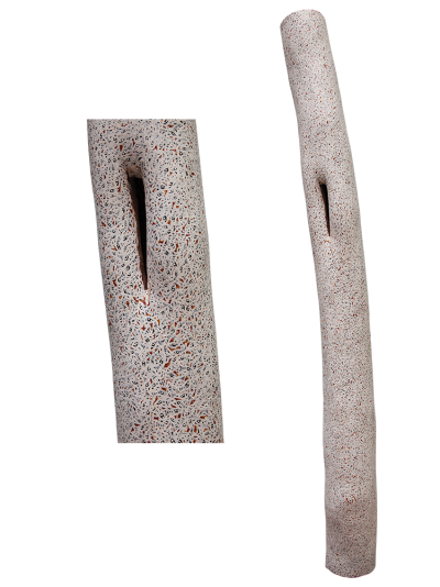 Australian Indigenous (Aboriginal and Torres Strait Islander) artwork by WUKUN WANAMBI of Buku-Larrnggay Mulka (Yirrkala). The title is Trial Bay. [4860R] (Earth Pigments on Hollow Log - Larrakitj)