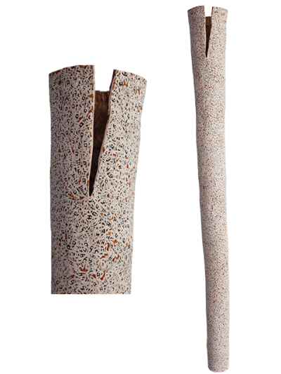 Australian Indigenous (Aboriginal and Torres Strait Islander) artwork by WUKUN WANAMBI of Buku-Larrnggay Mulka (Yirrkala). The title is Trial Bay. [4896S] (Earth Pigments on Hollow Log - Larrakitj)