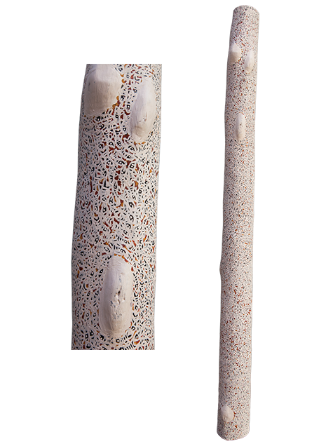 Australian Indigenous (Aboriginal and Torres Strait Islander) artwork by WUKUN WANAMBI of Buku-Larrnggay Mulka (Yirrkala). The title is Trial Bay. [4885G] (Earth Pigments on Hollow Log - Larrakitj)