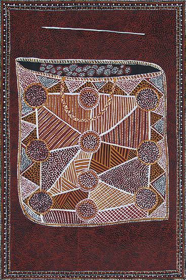 Australian Indigenous (Aboriginal and Torres Strait Islander) artwork by SUSAN WANJI WANJI of Munupi Artists. The title is Tunga. [16-535] (Ochre on Linen)