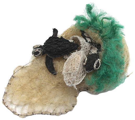 Australian Indigenous (Aboriginal and Torres Strait Islander) artwork by JIMMY JOHN THAIDAY of Erub Erwer Meta. The title is Turtle Hatchlings. [16-98] (Ghost Nets, Rope & Twine)