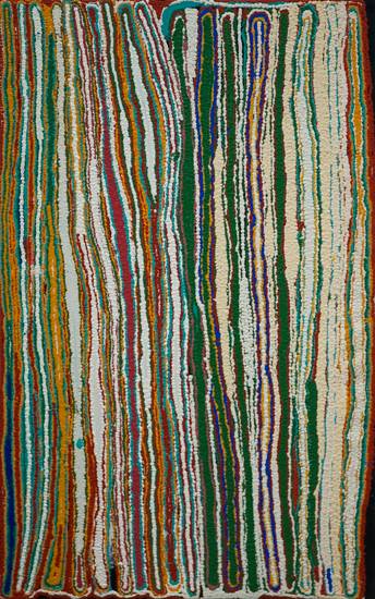 Australian Indigenous (Aboriginal and Torres Strait Islander) artwork by YIKARTU BUMBA of Martumili Artists. The title is Tuwa (Sandhills). [08-391] (Acrylic on Canvas)
