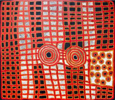 Australian Indigenous (Aboriginal and Torres Strait Islander) artwork by IAN RICTOR of Spinifex Artists. The title is Tuwan. [17-315] (Acrylic on Linen)