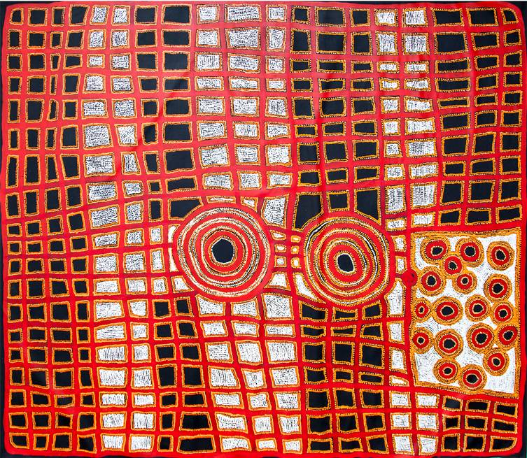 Australian Indigenous (Aboriginal and Torres Strait Islander) artwork by IAN RICTOR of Spinifex Artists. The title is Tuwan. [17-315] (Acrylic on Linen)