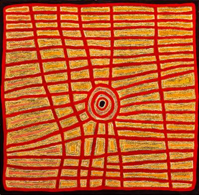 Australian Indigenous (Aboriginal and Torres Strait Islander) artwork by IAN RICTOR of Spinifex Artists. The title is Tuwan. [20-210] (Acrylic on Linen)