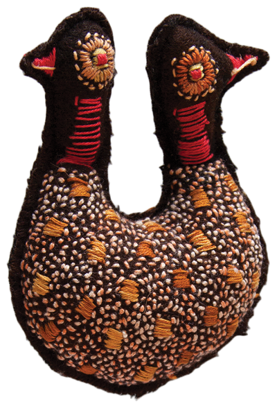 Australian Indigenous (Aboriginal and Torres Strait Islander) artwork by RHONDA SHARPE of Yarrenyty Arltere Artists (YALC). The title is Two Headed Bird. [258-15] (Soft Sculpture)