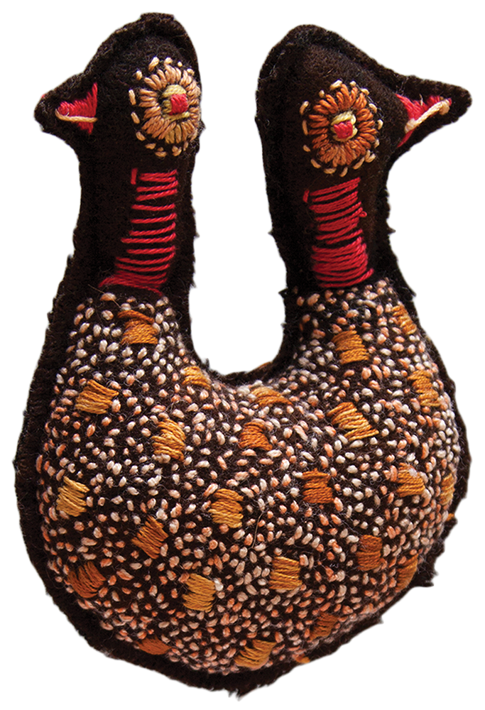 Australian Indigenous (Aboriginal and Torres Strait Islander) artwork by RHONDA SHARPE of Yarrenyty Arltere Artists (YALC). The title is Two Headed Bird. [258-15] (Soft Sculpture)