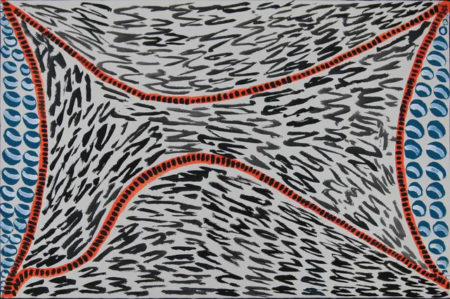 Australian Indigenous (Aboriginal and Torres Strait Islander) artwork by JANANGOO BUTCHER CHEREL of Mangkaja Artists. The title is Untitled. [257/08] (Acrylic Gouache on 100% Cotton Rag, 300gsm)