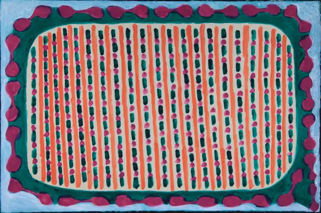 Australian Indigenous (Aboriginal and Torres Strait Islander) artwork by JANANGOO BUTCHER CHEREL of Mangkaja Artists. The title is Untitled. [518/22] (Acrylic Gouache on Paper)