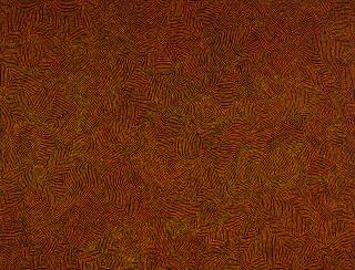 Australian Indigenous (Aboriginal and Torres Strait Islander) artwork by GEORGE WARD TJUNGURRAYI of Papunya Tula Artists. The title is Untitled (Tingari at Kaakuratintja). [GW0501225] (Synthetic Polymer Paint on Linen)