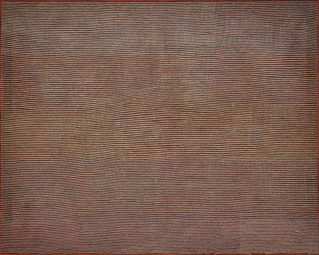 Australian Indigenous (Aboriginal and Torres Strait Islander) artwork by MANTUA NANGALA of Papunya Tula Artists. The title is Untitled. [MN1905011] (Acrylic on Belgian Linen)