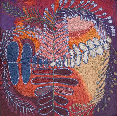 Australian Indigenous (Aboriginal and Torres Strait Islander) artwork by RUBY TJANGAWA WILLIAMSON of Tjala Artists. The title is Ultukunpa - Honey Grevillea. [391-11] (Acrylic on Linen)