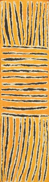 Australian Indigenous (Aboriginal and Torres Strait Islander) artwork by TJUNKIYA NAPALTJARRI of Papunya Tula Artists. The title is Umari. [TN0411143] (Acrylic on Belgian Linen)