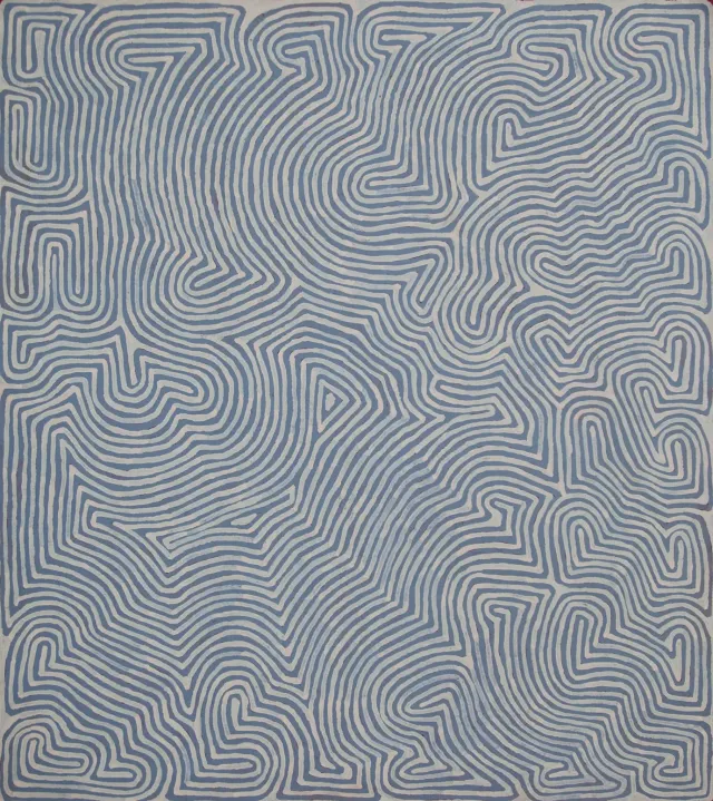 Australian Indigenous (Aboriginal and Torres Strait Islander) artwork by RONNIE TJAMPITJINPA of Papunya Tula Artists. The title is Umari. [RT1101063] (Acrylic on Belgian Linen)