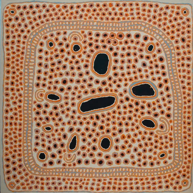 Australian Indigenous (Aboriginal and Torres Strait Islander) artwork by YUYUYA NAMPITJINPA of Papunya Tula Artists. The title is Umari. [YN0806018] (Acrylic on Canvas)