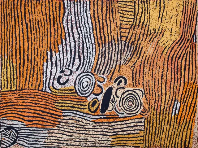 Australian Indigenous (Aboriginal and Torres Strait Islander) artwork by NANCY NUNGURRAYI of Papunya Tula Artists. The title is Unkunya. [NN0907099] (Acrylic on Linen)