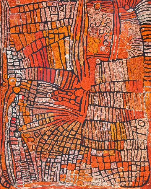 Australian Indigenous (Aboriginal and Torres Strait Islander) artwork by NAATA NUNGURRAYI of Papunya Tula Artists. The title is Unkunya. [NN0609006] (Acrylic on Belgian Linen)