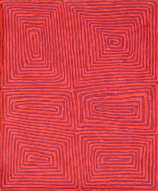 Australian Indigenous (Aboriginal and Torres Strait Islander) artwork by GEORGE TJUNGURRAYI of Papunya Tula Artists. The title is Unkunya. [GT1211048] (Acrylic on Belgian Linen)