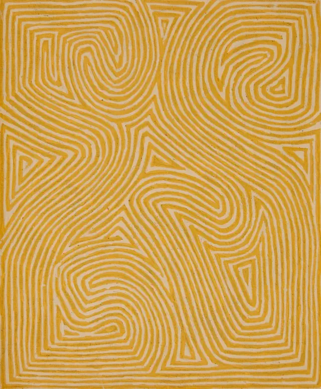 Australian Indigenous (Aboriginal and Torres Strait Islander) artwork by GEORGE TJUNGURRAYI of Papunya Tula Artists. The title is Unkunya. [GT1307006] (Acrylic on Belgian Linen)