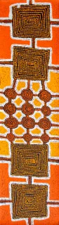 Australian Indigenous (Aboriginal and Torres Strait Islander) artwork by MORRIS GIBSON TJAPALTJARRI of Papunya Tula Artists. The title is Untari (Lizard) Dreaming at Piruwatjarra. [MG1103163] (Acrylic on Belgian Linen)