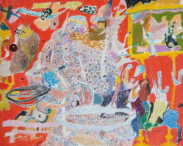 Australian Indigenous (Aboriginal and Torres Strait Islander) artwork by RAJNISH KAUR of Miscellaneous Artists. The title is Untitled. [RK_1-2_2014] (Oil Pastel on Paper)