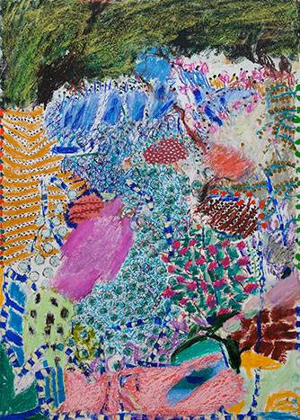 Australian Indigenous (Aboriginal and Torres Strait Islander) artwork by RAJNISH KAUR of Miscellaneous Artists. The title is Untitled. [RK_3-11_2014] (Oil Pastel on Paper)