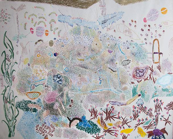 Australian Indigenous (Aboriginal and Torres Strait Islander) artwork by RAJNISH KAUR of Miscellaneous Artists. The title is Untitled. [RK_1-3_2014] (Oil Pastel on Paper)