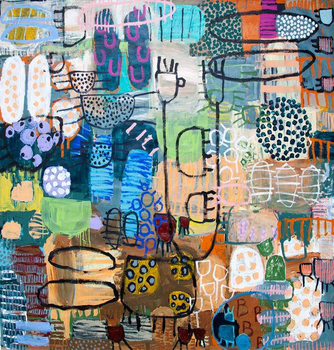 Australian Indigenous (Aboriginal and Torres Strait Islander) artwork by NAOMI HOBSON of Miscellaneous Artists. The title is Up In The Hills. [NH201806004] (Acrylic on Linen)