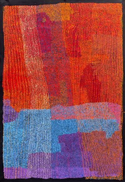 Australian Indigenous (Aboriginal and Torres Strait Islander) artwork by KUNMANARA PATJU PRESLEY of Spinifex Artists. The title is Uwanmara. [20-34] (Acrylic on Linen)