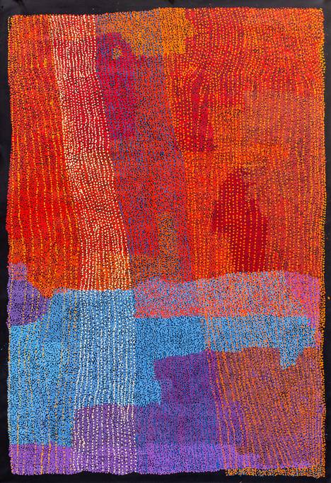 Australian Indigenous (Aboriginal and Torres Strait Islander) artwork by KUNMANARA PATJU PRESLEY of Spinifex Artists. The title is Uwanmara. [20-34] (Acrylic on Linen)