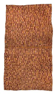 Australian Indigenous (Aboriginal and Torres Strait Islander) artwork by FLORA OVIRO (ANU) of Omie Artists. The title is Vahuhu sine – Skin of the Yellow Snake. [OM10-081] (Natural Pigments on Nioge (Barkcloth))