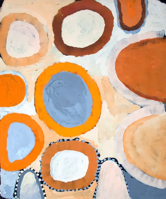 Australian Indigenous (Aboriginal and Torres Strait Islander) artwork by SANDY BRUMBY of Ninuku Arts. The title is Victory Downs. [NKSB11485] (Acrylic on Belgian Linen)