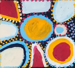 Australian Indigenous (Aboriginal and Torres Strait Islander) artwork by SANDY BRUMBY of Ninuku Arts. The title is Victory Downs. [11373] (Acrylic on Linen)