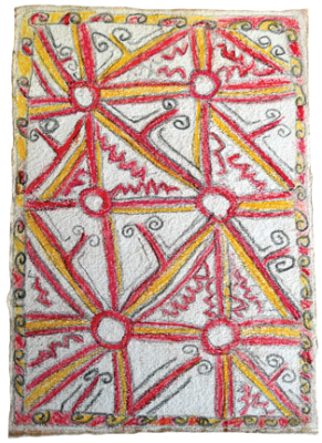 Australian Indigenous (Aboriginal and Torres Strait Islander) artwork by FATE SAVARI (ISAWDI) of Omie Artists. The title is Vinohu’e (tattoo of the bellybutton), sor’e (Ujawé initiation tattoos) and the wedding song, “Wowomo ririho ano eggo niar’e sabero nuniro va’eveâ€. [14-207] (Pencil and Ink on Paper)