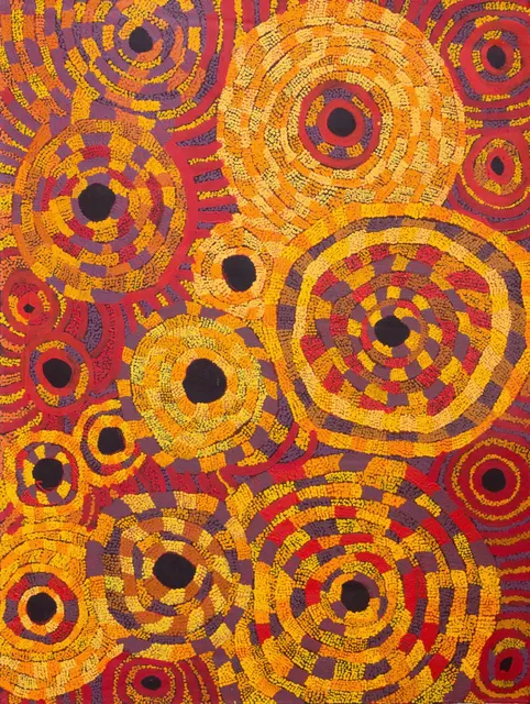 Australian Indigenous (Aboriginal and Torres Strait Islander) artwork by BYRON BROOKS of Spinifex Artists. The title is Wati Kutjara. [13212] (Acrylic on Linen)