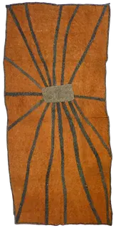 Australian Indigenous (Aboriginal and Torres Strait Islander) artwork by BRENDA KESI (ARIRÉ) of Omie Artists. The title is Wo’ohohe – Ground-burrowing Spider. [15-073] (Appliquéd Mud-Dyed Nioge (Barkcloth))