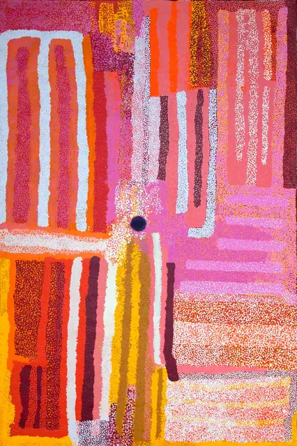 Australian Indigenous (Aboriginal and Torres Strait Islander) artwork by CHRISTINE YUKENBARRI of Warlayirti Artists (Balgo). The title is Winpurpurla. [415/09] (Acrylic on Linen)