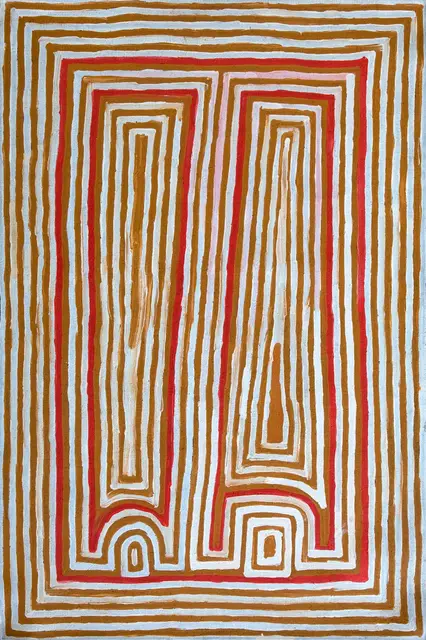 Australian Indigenous (Aboriginal and Torres Strait Islander) artwork by GRAHAM GORDON of Warlayirti Artists (Balgo). The title is Wilkinkarra. [907/07] (Acrylic on Linen)