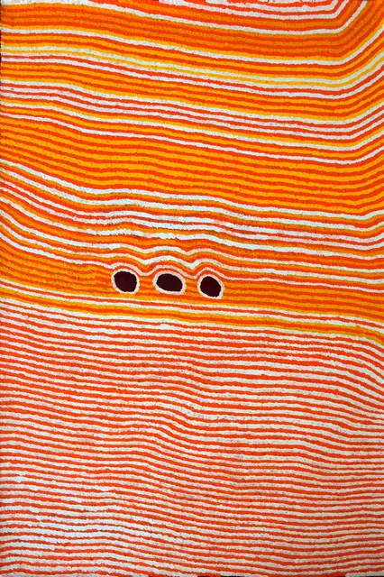 Australian Indigenous (Aboriginal and Torres Strait Islander) artwork by HELICOPTER TJUNGURRAYI of Warlayirti Artists (Balgo). The title is Wangkartu. [799/09] (Acrylic on Linen)