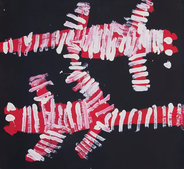 Australian Indigenous (Aboriginal and Torres Strait Islander) artwork by HARRY TJUTJUNA of Ninuku Arts. The title is Wati Ngintaka Tjukurpa. [14-257] (Acrylic on Linen)