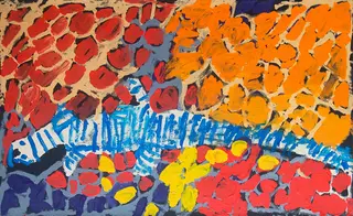 Australian Indigenous (Aboriginal and Torres Strait Islander) artwork by HARRY TJUTJUNA of Ninuku Arts. The title is Wati Ngintaka Tjukurpa. [14-165] (Acrylic on Linen)