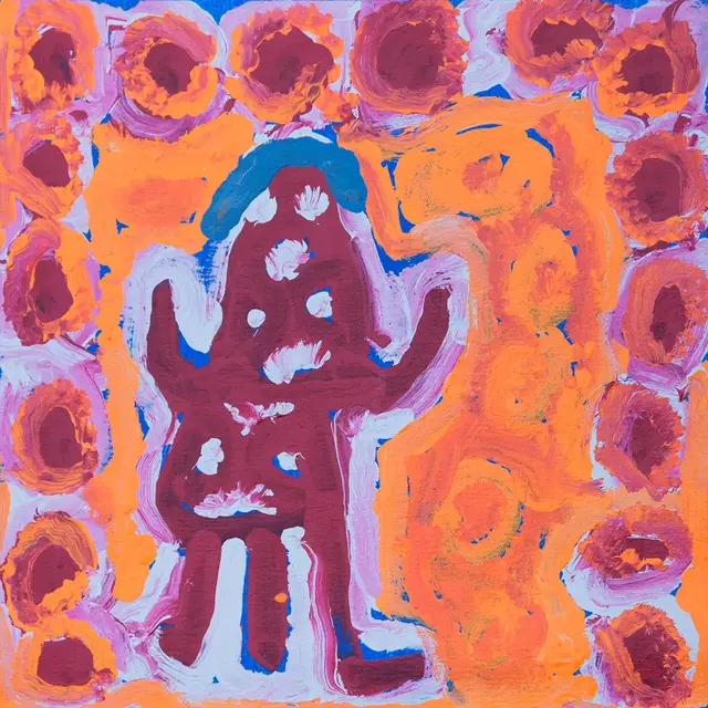 Australian Indigenous (Aboriginal and Torres Strait Islander) artwork by HARRY TJUTJUNA of Ninuku Arts. The title is Wati Nyiru. [09419] (Acrylic on Canvas)