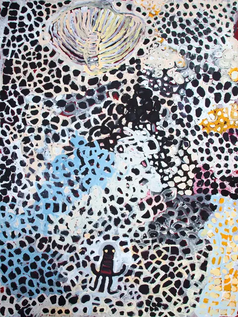 Australian Indigenous (Aboriginal and Torres Strait Islander) artwork by HARRY TJUTJUNA of Ninuku Arts. The title is Wati Nyiru munu Wati Wanka. [NKHT11081] (Acrylic on Belgian Linen)