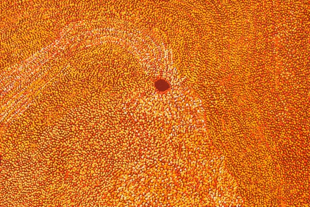 Australian Indigenous (Aboriginal and Torres Strait Islander) artwork by IMELDA (YUKENBARRI) GUGAMAN of Warlayirti Artists (Balgo). The title is Winpurpurla. [3/10] (Acrylic on Linen)
