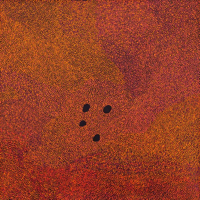 Australian Indigenous (Aboriginal and Torres Strait Islander) artwork by IMELDA (YUKENBARRI) GUGAMAN of Warlayirti Artists (Balgo). The title is Winpurpurla. [50/15] (Acrylic on Linen)